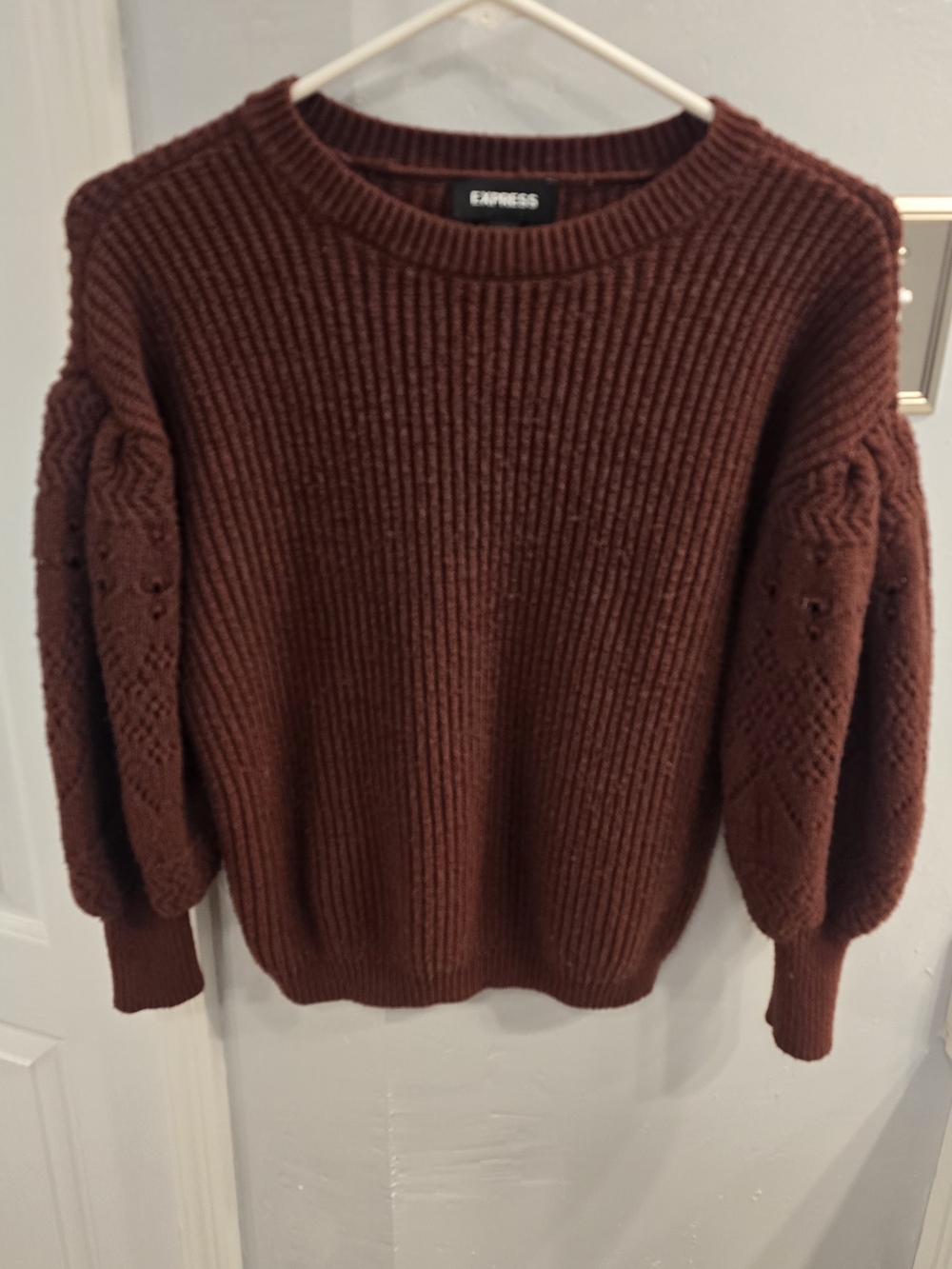 Express Women's Ribbed Crewneck Sweater in Deep Maroon